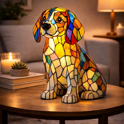 Stained Glass Dog LED Decorative Bedside Night Light Desk Lamp