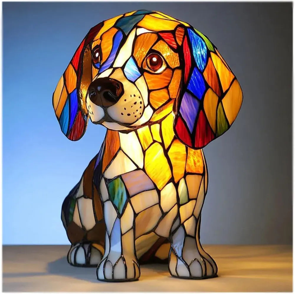 Stained Glass Dog LED Decorative Bedside Night Light Desk Lamp
