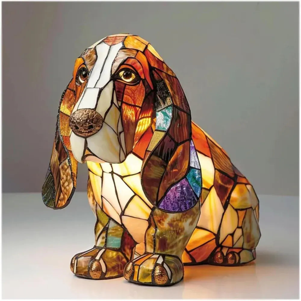 Stained Glass Dog LED Decorative Bedside Night Light Desk Lamp