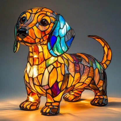 Stained Glass Dog LED Decorative Bedside Night Light Desk Lamp