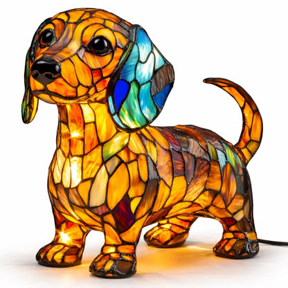 Stained Glass Dog LED Decorative Bedside Night Light Desk Lamp