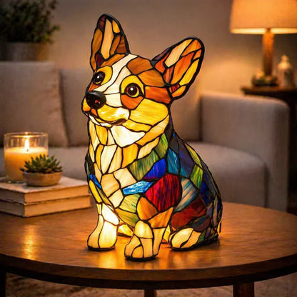 Stained Glass Dog LED Decorative Bedside Night Light Desk Lamp