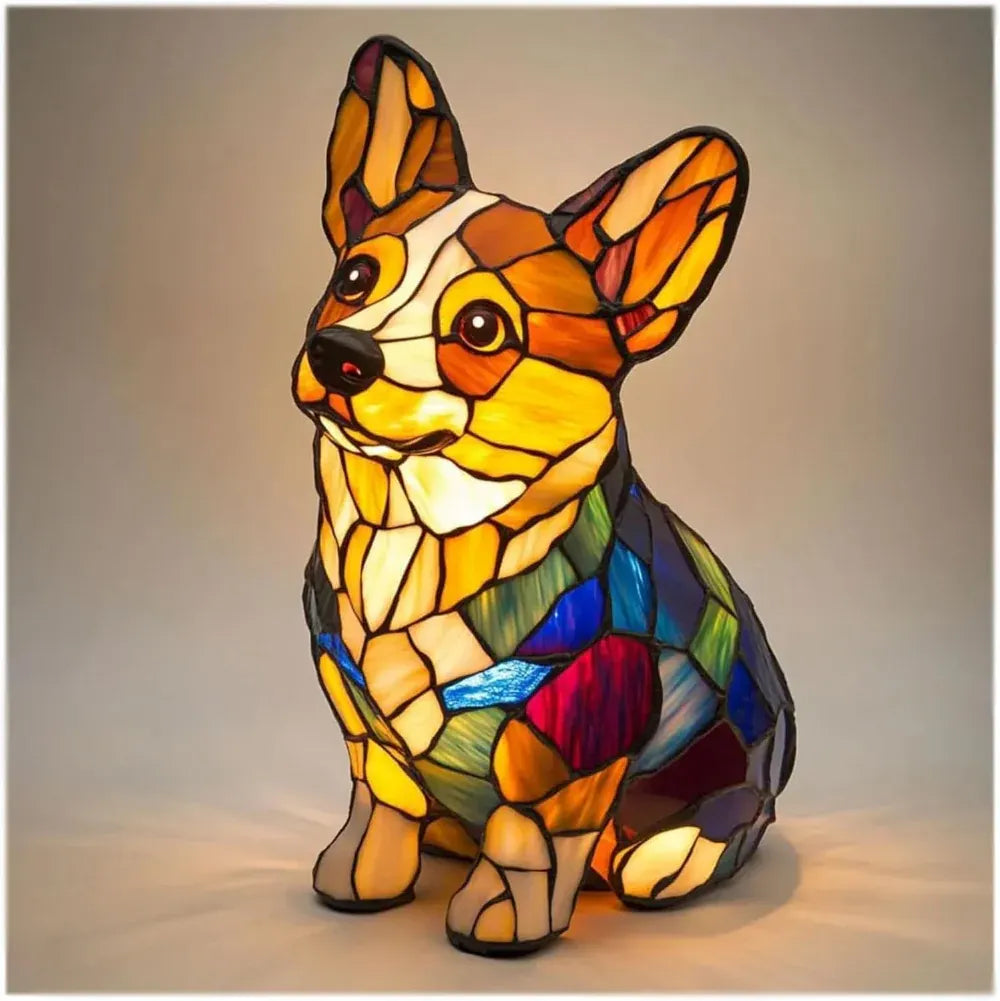 Stained Glass Dog LED Decorative Bedside Night Light Desk Lamp