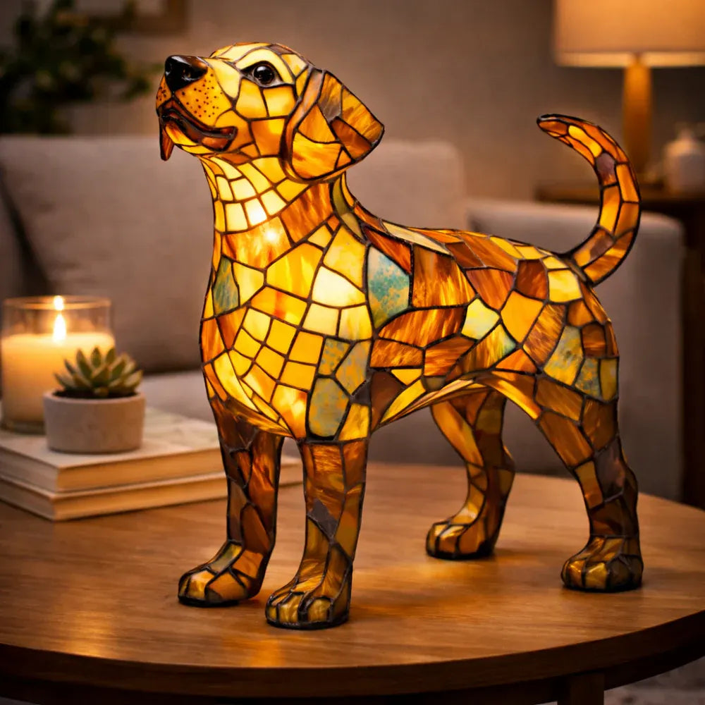 Stained Glass Dog LED Decorative Bedside Night Light Desk Lamp