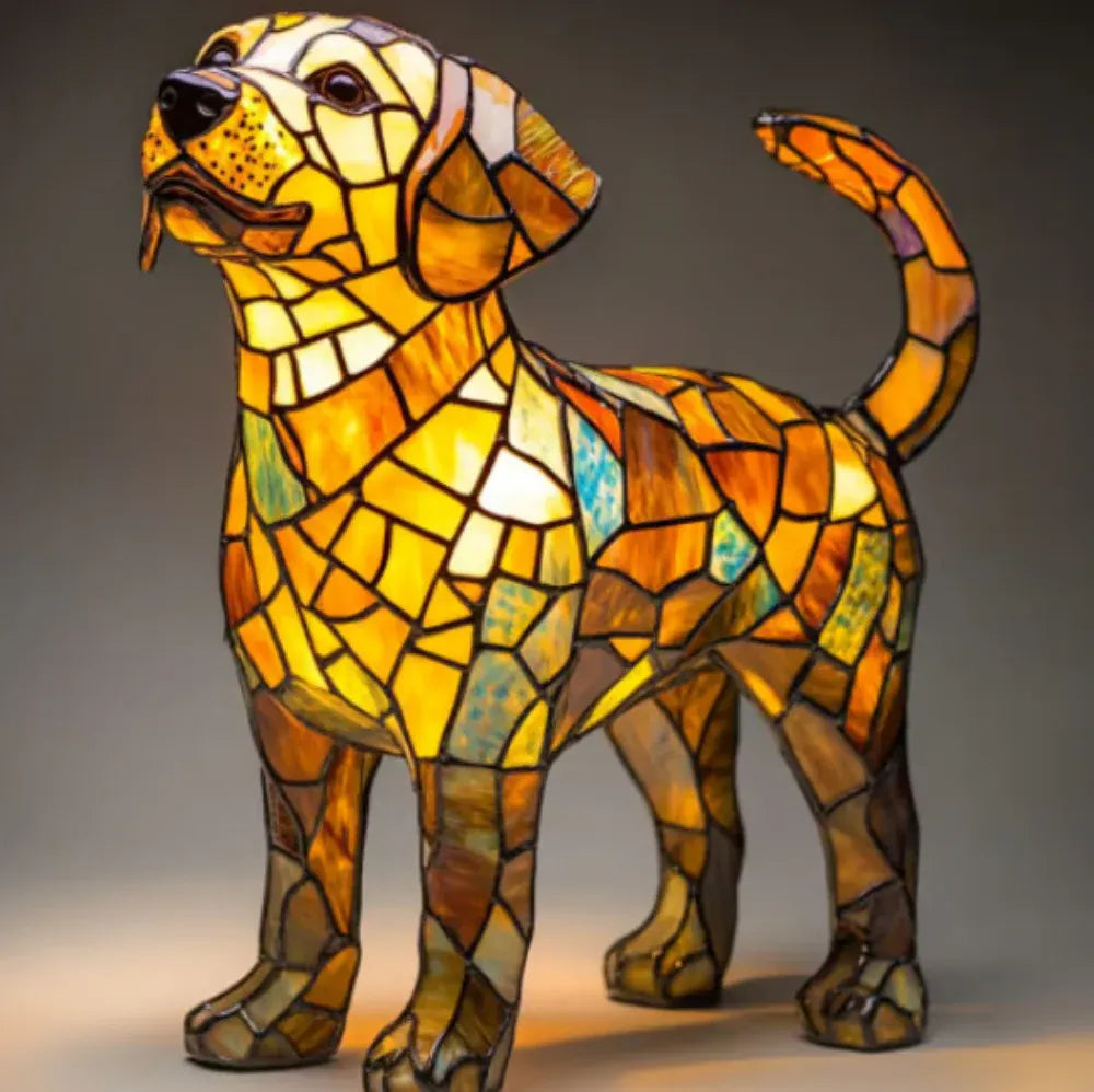 Stained Glass Dog LED Decorative Bedside Night Light Desk Lamp