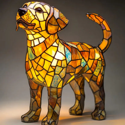 Stained Glass Dog LED Decorative Bedside Night Light Desk Lamp