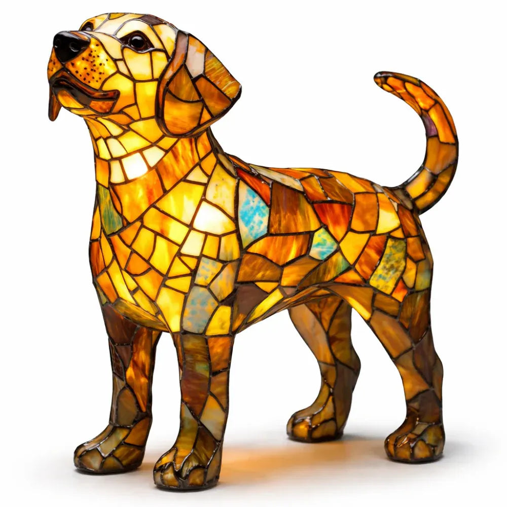 Stained Glass Dog LED Decorative Bedside Night Light Desk Lamp