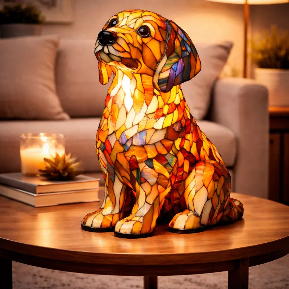 Stained Glass Dog LED Decorative Bedside Night Light Desk Lamp