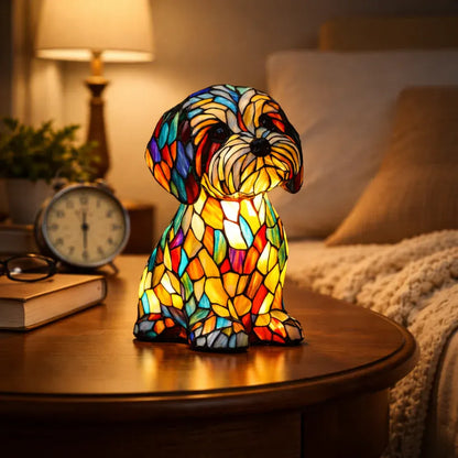 Stained Glass Style Dog LED Table Lamp Bedroom Night Light