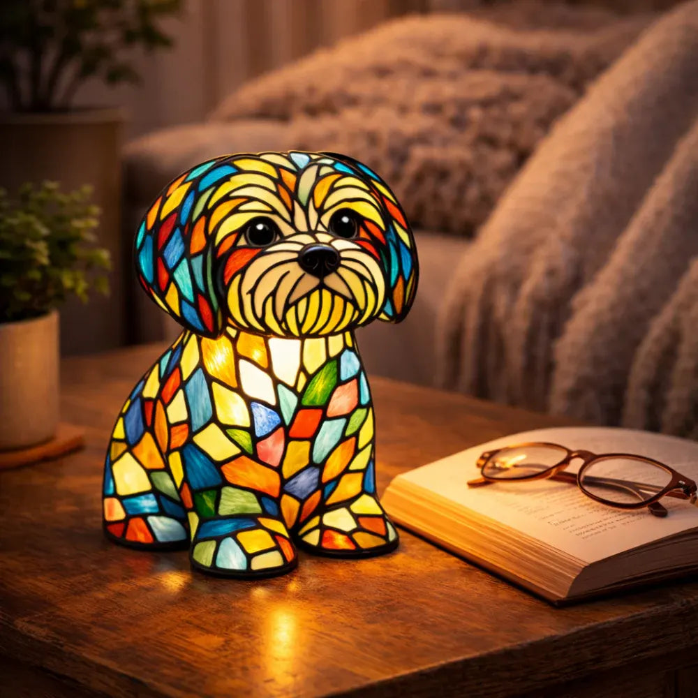 Stained Glass Style Dog LED Table Lamp Bedroom Night Light