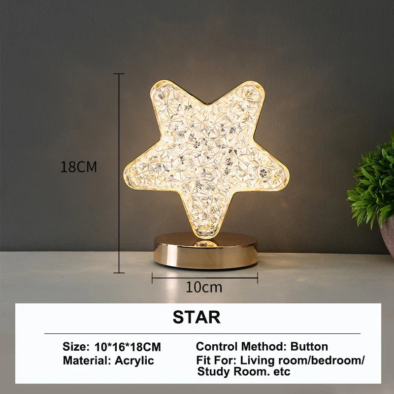Stellora 3D Crystal LED Night Light - Rechargeable Touch Dimmable Lamp