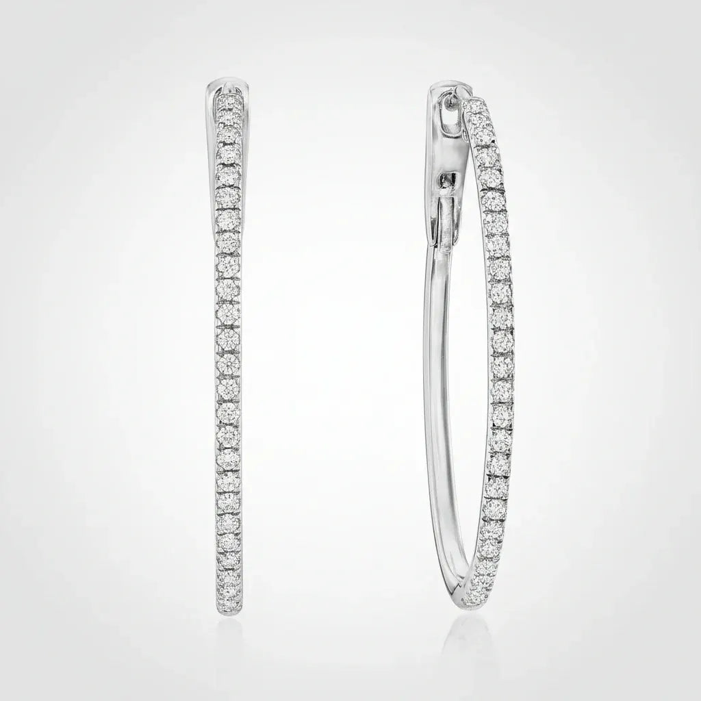 Sterling Silver Oval Diamond Hoop Earrings – Mother's Day Gift