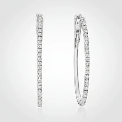 Sterling Silver Oval Diamond Hoop Earrings – Mother's Day Gift