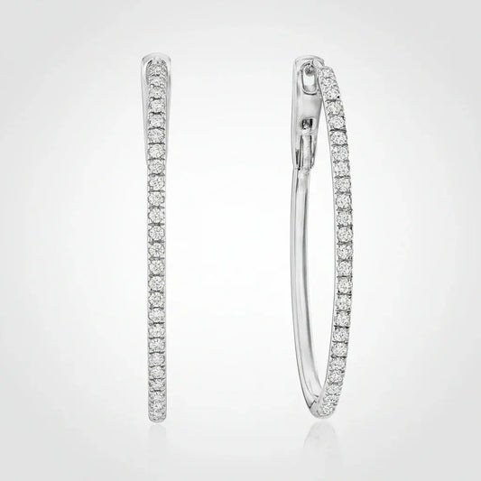 Sterling Silver Oval Diamond Hoop Earrings – Mother's Day Gift