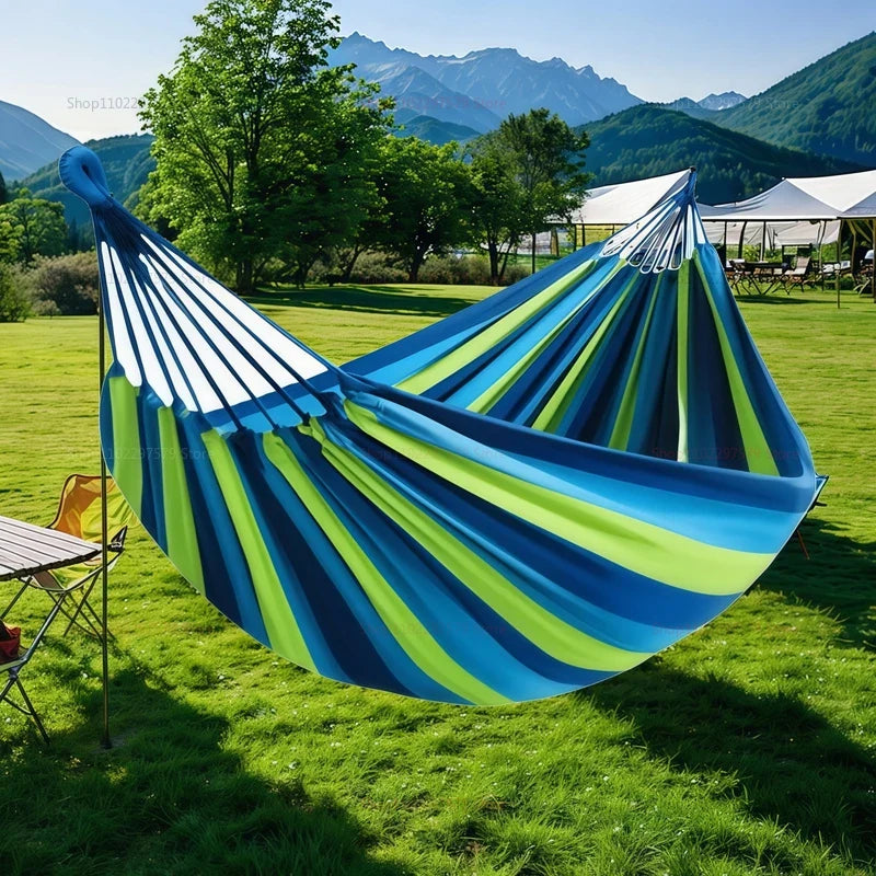 Striped Double Camping Hammock – Canvas Swing Bed for Indoor & Outdoor Use