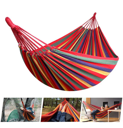 Striped Double Camping Hammock – Canvas Swing Bed for Indoor & Outdoor Use
