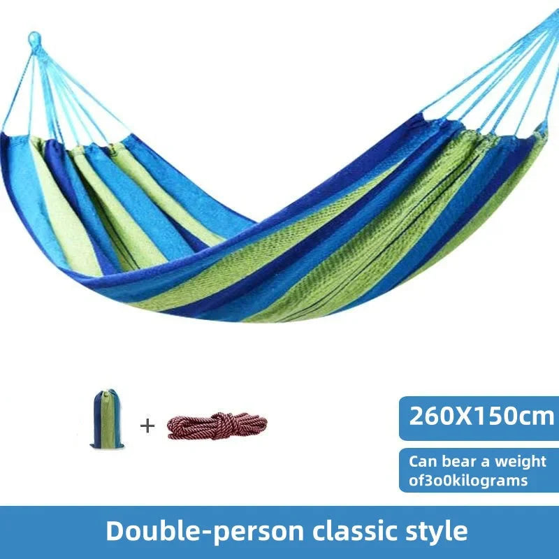Striped Double Camping Hammock – Canvas Swing Bed for Indoor & Outdoor Use