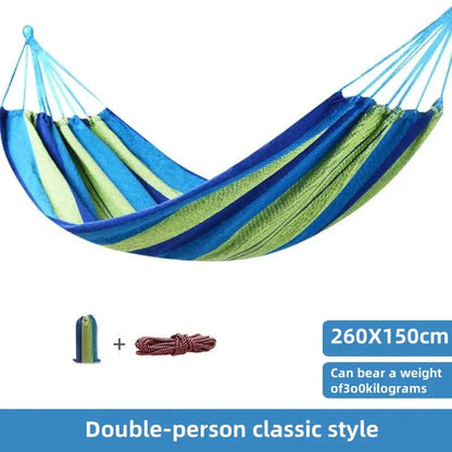 Striped Double Camping Hammock – Canvas Swing Bed for Indoor & Outdoor Use