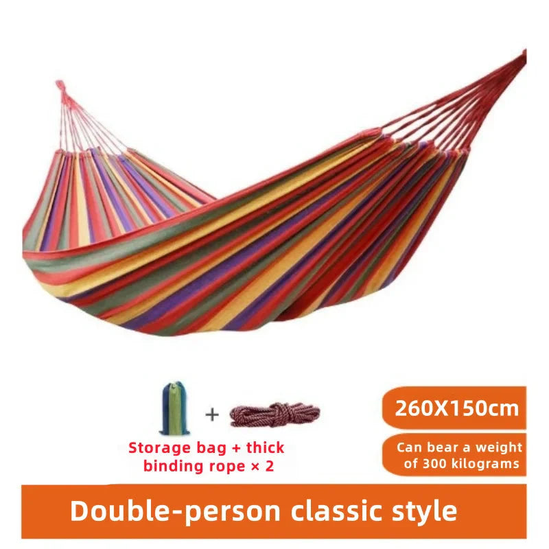 Striped Double Camping Hammock – Canvas Swing Bed for Indoor & Outdoor Use