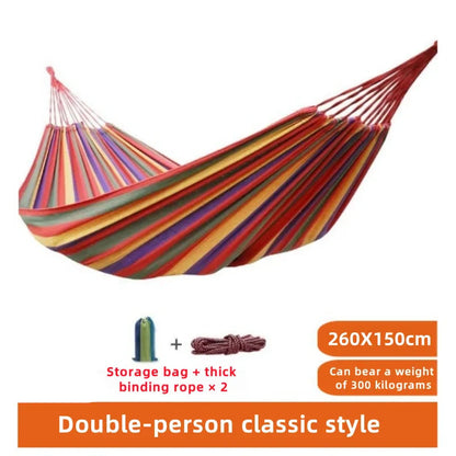 Striped Double Camping Hammock – Canvas Swing Bed for Indoor & Outdoor Use