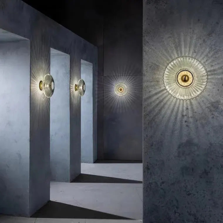 Striped Round Disc Glass Wall Sconce | Nordic Vintage Style Light