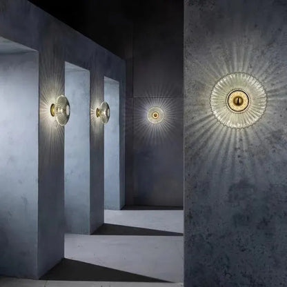 Striped Round Disc Glass Wall Sconce | Nordic Vintage Style Light