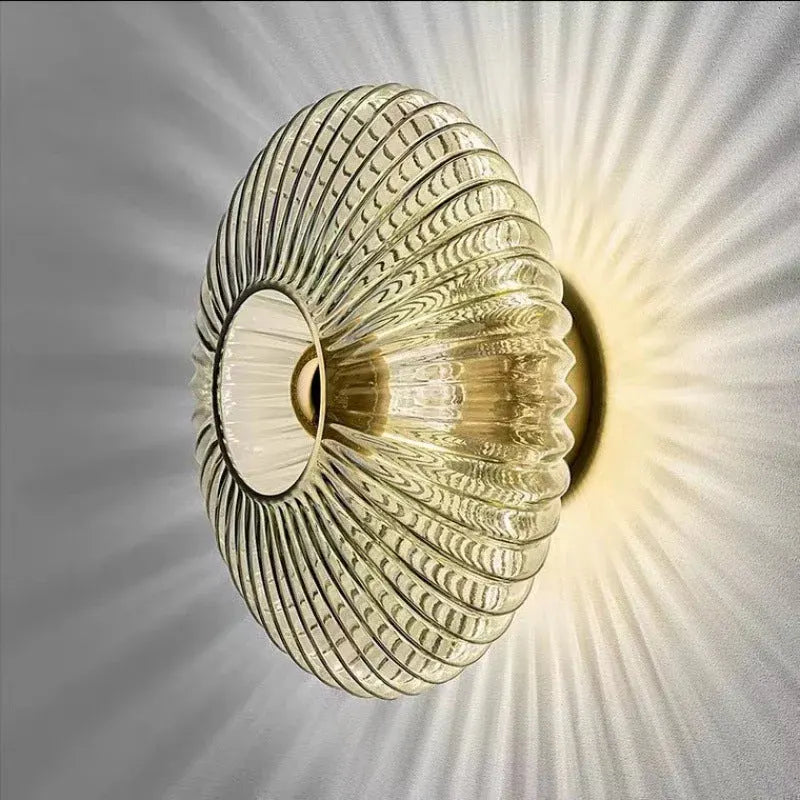 Striped Round Disc Glass Wall Sconce | Nordic Vintage Style Light