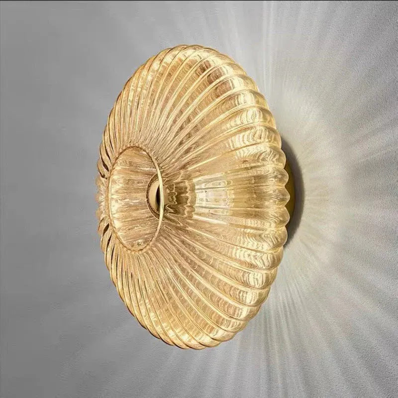 Striped Round Disc Glass Wall Sconce | Nordic Vintage Style Light