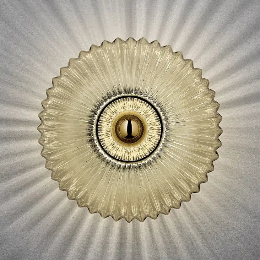 Striped Round Disc Glass Wall Sconce | Nordic Vintage Style Light