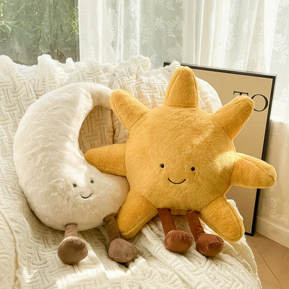 Sun Moon Velvet Cushion Cover Decorative Plush Throw Pillow