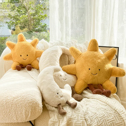 Sun Moon Velvet Cushion Cover Decorative Plush Throw Pillow