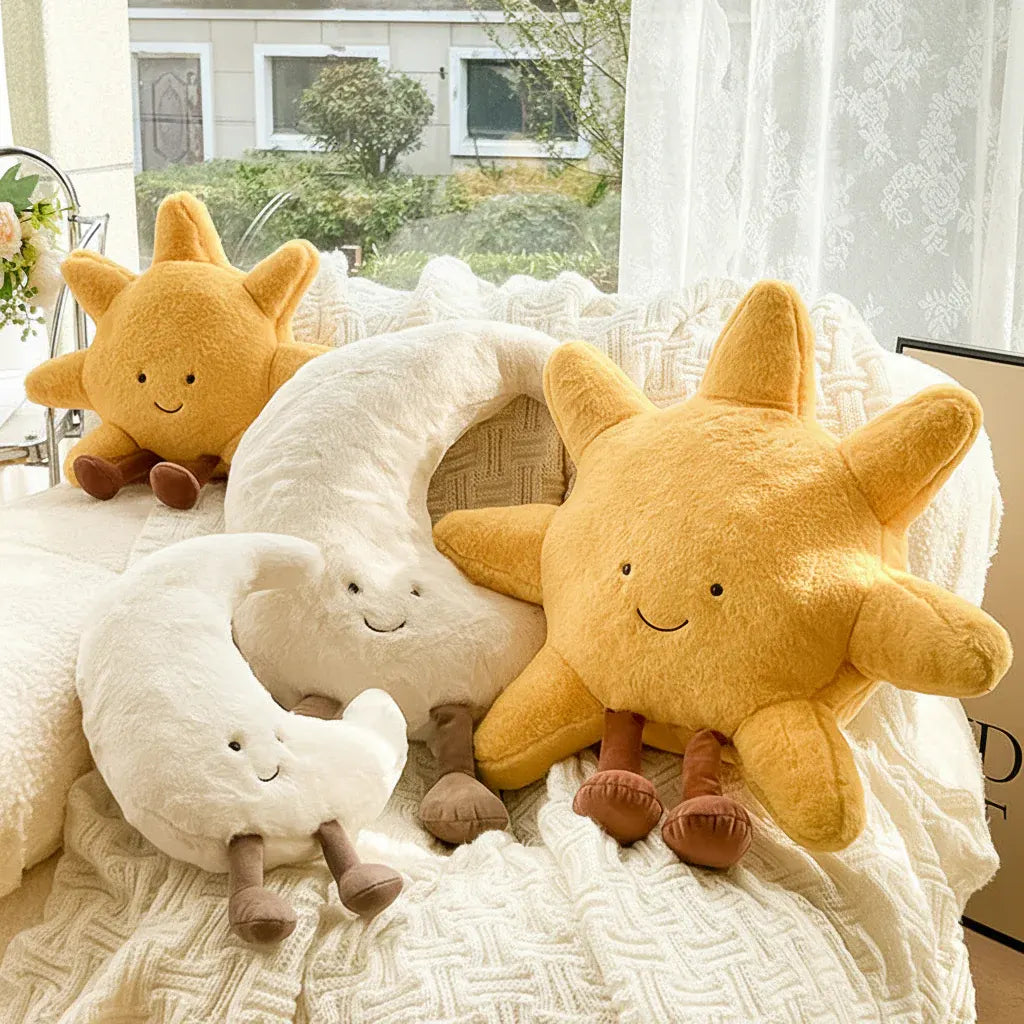 Sun Moon Velvet Cushion Cover Decorative Plush Throw Pillow