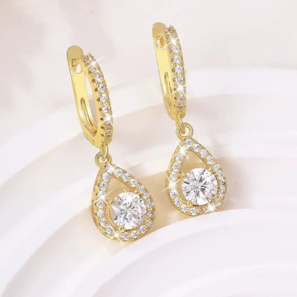 Teardrop Zircon Hoop Dangle Earrings – Mother's Day Gift