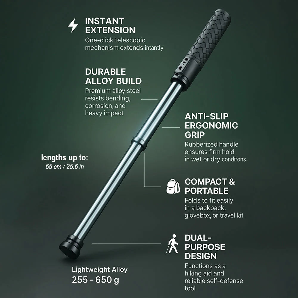 Telescopic Alloy Walking Stick Adjustable Hiking Pole for Outdoor Stability Support