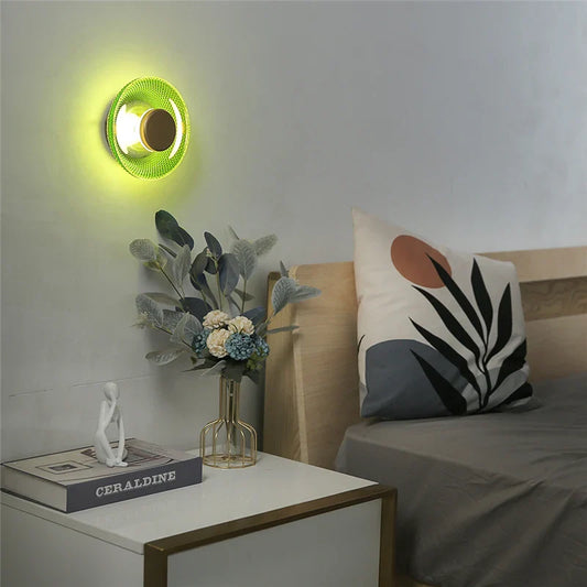 Textured LED Disc Wall Sconce with Colored Glass Design