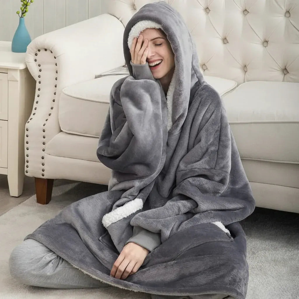 Thick Hooded Wearable Blanket - Cozy Warm Cloak