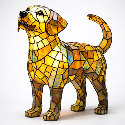 Tiffany-Style Stained Glass Dog LED Night Light Table Lamp for Bedroom Desk