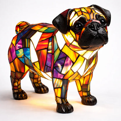 Tiffany-Style Stained Glass Dog LED Night Light Table Lamp for Bedroom Desk