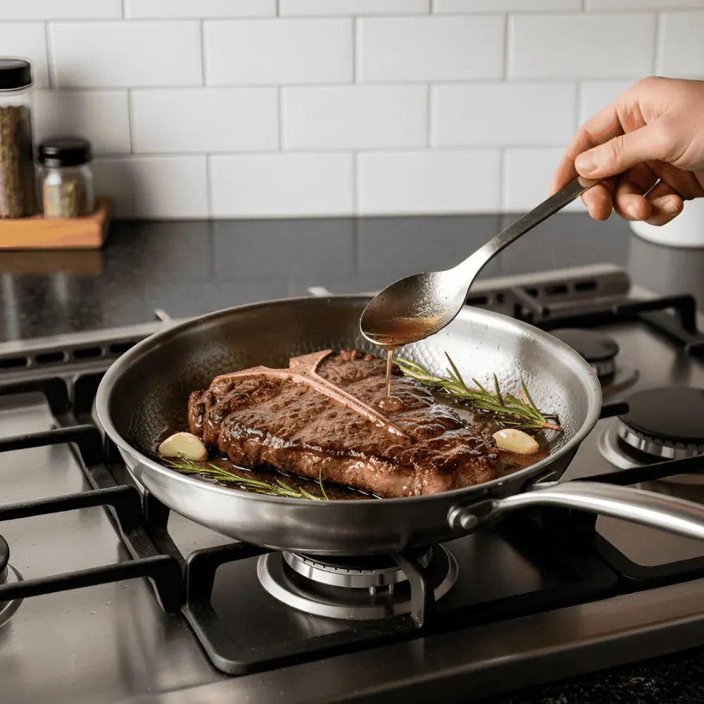 Titanium-Coated Skillet for High-Heat Cooking
