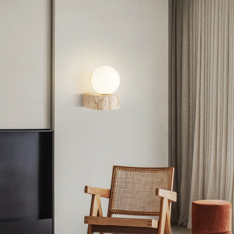 Travertine Stone Wall Sconce | Modern Japanese-Inspired LED Lighting Fixture