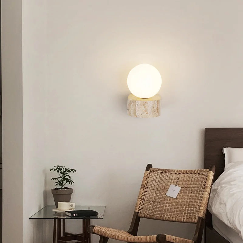 Travertine Stone Wall Sconce | Modern Japanese-Inspired LED Lighting Fixture