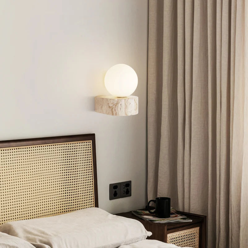 Travertine Stone Wall Sconce | Modern Japanese-Inspired LED Lighting Fixture