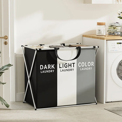 TriSort Foldable Laundry Hamper with Multiple Compartments for Sorting Clothes