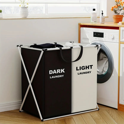 TriSort Foldable Laundry Hamper with Multiple Compartments for Sorting Clothes