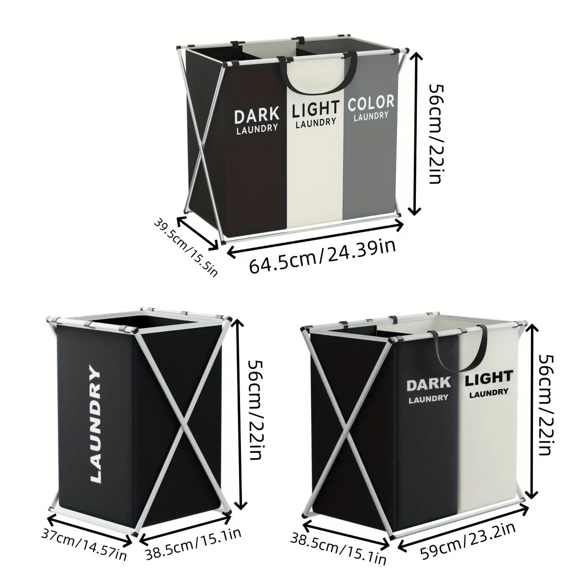 TriSort Foldable Laundry Hamper with Multiple Compartments for Sorting Clothes