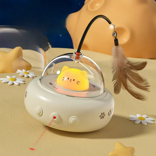 UFO Cat Toy: Automatic Laser Chase with Interactive Feather Teaser