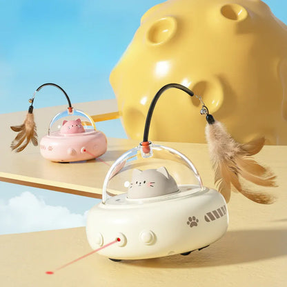 UFO Cat Toy: Automatic Laser Chase with Interactive Feather Teaser