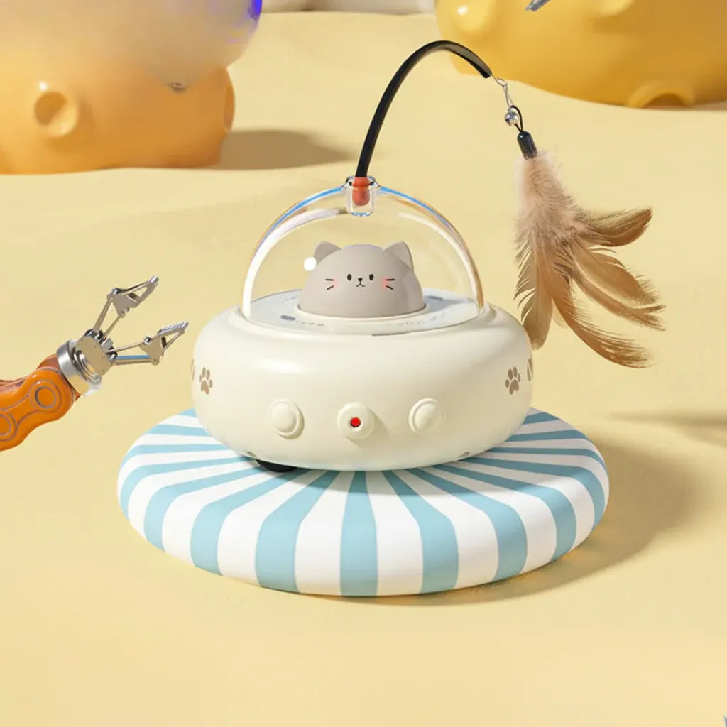 UFO Cat Toy: Automatic Laser Chase with Interactive Feather Teaser