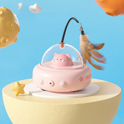 UFO Cat Toy: Automatic Laser Chase with Interactive Feather Teaser