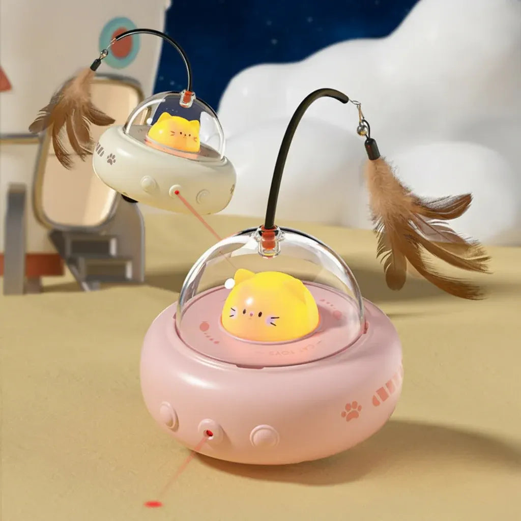 UFO Cat Toy: Automatic Laser Chase with Interactive Feather Teaser